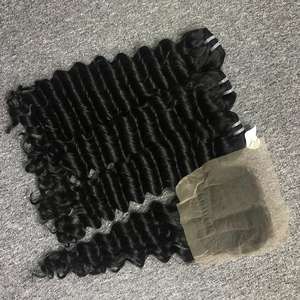Ensemble d'extensions de cheveux vietnamiens noirs vierges bouclés profonds naturels avec HD pour cheveux de trame vente en gros - Product Image 1