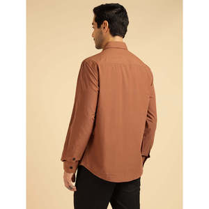 Amanush <b>Men's</b> <b>Brown</b> Solid Pure Cotton <b>Shirt</b> Full Sleeve Turn-down Collar Smart Casual Style <b>Mens</b> Wear <b>Shirts</b> - Product Image 4