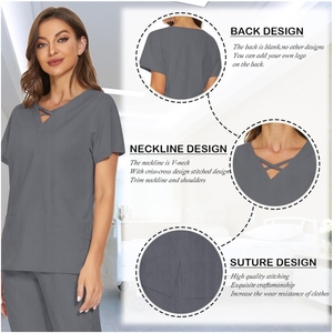 Conjuntos de uniformes médicos cuello alto manga corta cómodos uniformes de enfermería tejidos para mujeres con múltiples bolsillos de alta calidad - Product Image 2