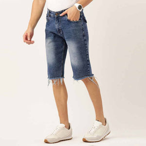 2025 Latest Style Men <b>Jeans</b> Shorts 100% Cotton Solid High Street Style <b>Elastic</b> <b>Waist</b> Breathable Regular Fit Cheap Price Pakistan - Product Image 2