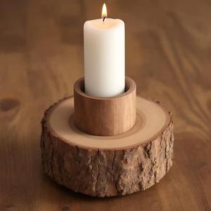 Bougeoir moderne rectangulaire à deux bougies en bois naturel pour la décoration intérieure et les activités religieuses pour Noël Pâques Anniversaire - Product Image 3