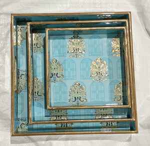 ถาดไม้ตกแต่งบ้านมีด้ามจับทำจากดินเผาสีน้ำเงินเข้มสีทองปรับแต่งได้พื้นผิวยาวอาหารดีไซน์ไม่เหมือนใคร - Product Image 6