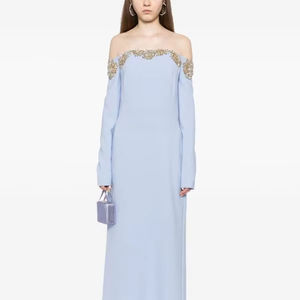 Robe longue en satin bleu clair, style A, sexy, à bretelles, à lacets sur le devant, manches longues, antistatique, respirante, taille naturelle, décontractée, usage quotidien - Product Image 1