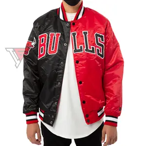 OEM Service Mens Custom Satin Embroidered Baseball Bomber Jacket College Jacket Lettermen Embroidered Satin Baseball Jacket