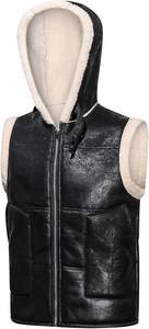<b>Mens</b> Avi-Ator Real Shearling Bomber Black And Brown Leather Vest Sheep Skin Fur Brown Jackets Winter <b>Waistcoat</b> - Unisex - Product Image 5