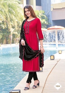 Rayon Coton Sous Lycra Lustre Dupatta avec Travail À La Mode Long Style Fantaisie Kurtis Collection - Product Image 4