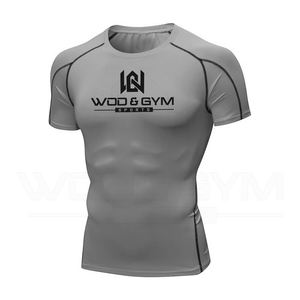 Venta al por mayor de ropa de compresión para correr de los hombres camisetas de gimnasio 100% poliéster cuello redondo media manga logotipo personalizado camisas de tela elástica - Product Image 4