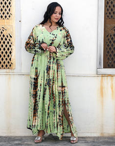 Effortlessly <b>Style</b> Rayon Tie Dye Long <b>Dress</b> Summer Beach Wear and Casual Outings With Long Sleeves High Waist Women <b>Kaftan</b> - Product Image 2