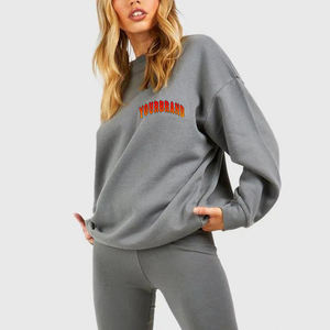 2025 recién llegado ropa Casual gota hombro pulóver sudadera de gran tamaño 100% algodón liso cuello redondo Hip Hop sudadera de mujer - Product Image 1