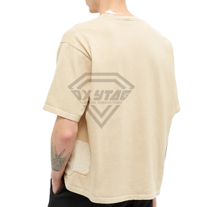 New Streetwear Dropped Shoulder Oversize <b>Tshirt</b> Men Acid Wash <b>Vintage</b> Distressed Boxy Short Sleeve Mock Neck T Shirt - Product Image 3