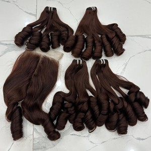 NARANJA MARRÓN FUNMI BOUNCY RIZOS SUPER DOBLE GRUESO Y COMPLETO CRUDO DONADOR VIETNAMITA EXTENSIONES DE CABELLO HUMANO PARA HACER PELUCAS - Product Image 6