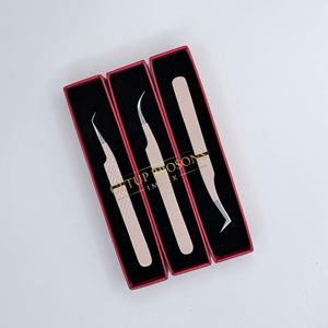 Pinzas para Extensión de Pestañas Getup Brosons Impex de Acero Inoxidable, Punta Curva para Aislamiento Suave, Recubrimiento en Polvo Color Nude, Antiestáticas - Product Image 2