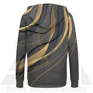 Sudaderas con Capucha y Cremallera para Mujer, Tejido de Rizo, Sublimación, con Logotipo Frontal, Poliéster/Algodón, Cálidas para Invierno, Ropa Casual, Dorado y Negro - Product Image 3