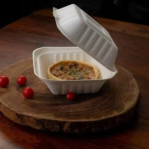 ห่อชานอ้อยรักษ์โลกสำหรับอาหารจานด่วนกล่องเบอร์เกอร์แบบฝาพับ6x6นิ้วแบบใช้แล้วทิ้งกล่องบรรจุภัณฑ์ออกใหม่ - Product Image 1