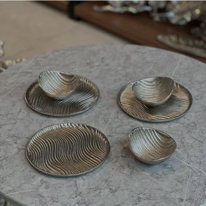 Nouvelle collection Ramadan : Bol de service en aluminium poli pour fruits secs, motif rayures solides, décoration intérieure, nickel, pour fêtes - Product Image 1