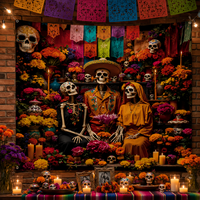 Bannière personnalisée pour porte de garage Jour des Morts, décorations extérieures en polyester pour fête d'Halloween, motif marguerite de sucre Dia de los Muertos