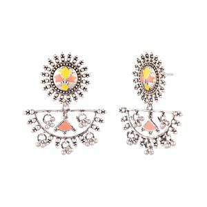 อินเดียเครื่องประดับออกซิไดซ์โบโฮวินเทจชนเผ่าโทนสีเงินต่างหูรูปเรขาคณิตคำห้อยสำหรับผู้หญิง - Product Image 4