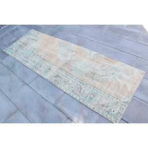 2.5x7.7 ft Turkish Rug, Vintage Runner Rug, <b>Brown</b> Blue Patchwork <b>Wool</b> Rug - Product Image 2
