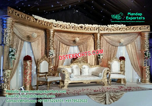 Ceremonia de compromiso de boda Srilankan Configuración de escenario Royal Gujarati Tema Recepción Evento Etapa Elegante Configuración de compromiso de boda - Product Image 2
