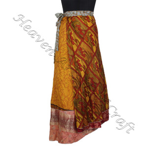 Jupes enveloppantes en soie sari indien 2 couches Magic Stylish Vintage Jupe longue enveloppante saris en soie magique 2 couches réversible Jupe enveloppante sari - Product Image 2