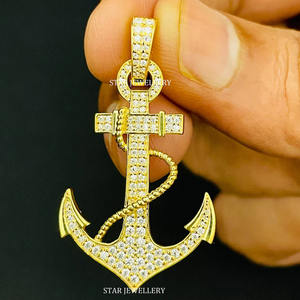 Pendentif ancre en or rose massif 14 carats et or blanc avec diamant naturel, bijoux de luxe pour femmes chrétiennes - Product Image 1