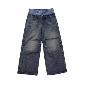 Coated Mid Waist Slim Fit Breathable Cargo Flare Jeans Custom High Quality Mens Patch Denim Washed - Product Image 2