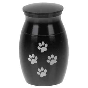 <b>Black</b> Metal Pet Cremation Urn with Soft Silver Paw Print Pattern for Simple and Modern Pet Memorial - Product Image 1