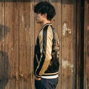 Chaqueta de Estilo Vintage Yokosuka, Chaqueta Urbana de Satén Negro y Dorado con Bordado Pesado de Dragón, Directo de Fábrica en Sialkot - Product Image 3