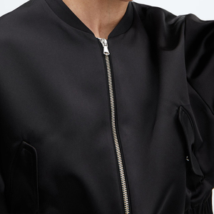 Women's Winter Crop Jacket Custom Chenille Embroidery Genuine Sheep <b>Skin</b> Sleeves Breathable Letterman Varsity Streetwear Fleece - Product Image 4