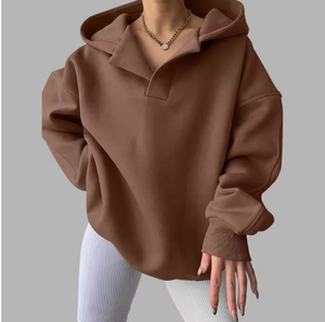 Sweats à capuche en molleton surdimensionné pour femmes Sweats à manches longues avec logo avant Vêtements d'automne et d'hiver avec poche - Product Image 3