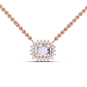 Collier pendentif halo de luxe 1 carat taille radiant en or jaune, blanc et rose 18 carats avec diamant de laboratoire Sunburst pour femme - Product Image 5