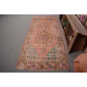 พรมขนสัตว์สีเบจสีส้มสไตล์วินเทจขนาด3.6X8.5ฟุตพรมปูพื้นขนาดใหญ่สไตล์ตุรกีผ้ายางด้านหลังสี่เหลี่ยมผืนผ้าลายทางเดินในห้อง - Product Image 1