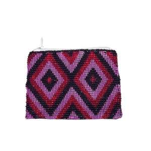 Artisanat à la mode rouge et violet noir perlé Huichol broderie petit sac portefeuille Design Premium élégant par Hiba Enterprises - Product Image 1