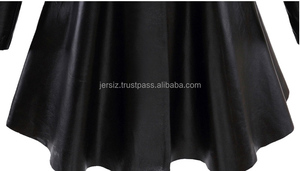 Manteau en similicuir coupe évasée pour femme – Blazer en cuir noir élégant à revers crantés, manches longues bouffantes et jupe intégrée, coupe ajustée - Product Image 6