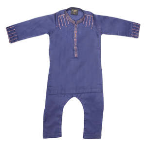 <b>Boys</b> Embroidered <b>Kurta</b> Shalwar Suit - Navy Blue - Product Image 3
