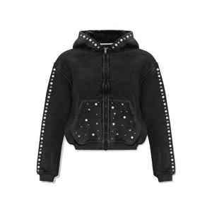 OEM Customized Distressed Acid Wash <b>Hoodie</b> for Men Women <b>Oversized</b> Rhinestone Detail Solid Custom Dye Technique for Autumn Use - Product Image 1