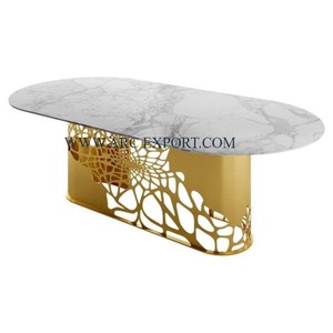 Table centrale de Console en métal plaqué or classique dessus en marbre décoratif de luxe décor à la maison meubles de Table de Console centrale de grande taille - Product Image 1