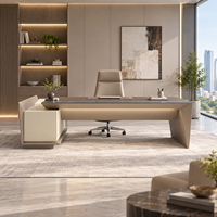Bureau de direction de luxe pour PDG, design diamanté, avec armoire latérale et éclairage d'ambiance pour bureau de président