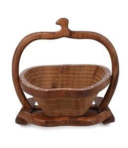 Sheesham wood collapsible <b>basket</b> in apple shape Handcrafted Fruit Snack <b>Vegetable</b> <b>Storage</b> Container for Kitchen Counter - Product Image 1