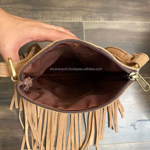 Sac à bandoulière en cuir suédé fait à la main Boho frange cuir de vachette femmes sac à main écologique en cuir véritable Hippie Festival sacs - Product Image 5