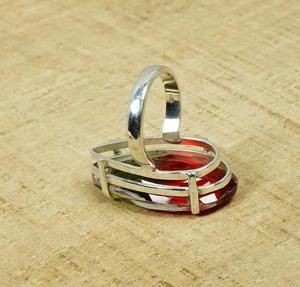 Sandía cuarzo 925 plata esterlina forma de pera Multi piedra preciosa Bohemia cristiano ecológico anillo hecho a mano regalo de Navidad - Product Image 3