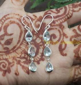 Pendientes de Topacio Azul, Pendientes de Plata de Ley, Pendientes Colgantes con Piedra Azul, Joyería de Topacio Azul, Regalo de Aniversario o Cumpleaños para Ella - Product Image 3