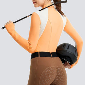 Haut de base équestre athlétique pour femme, séchage rapide, extensible, col zippé, manches longues, personnalisable avec logo - Product Image 5
