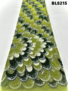 Ткань BL8215: роскошный павлиньий бархат с бисером и кружевом – тюль с 3D-вышивкой пайетками для вечерних платьев, свадебных нарядов, выпускных и кутюрных коллекций - Product Image 4