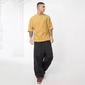 Camiseta de cuello redondo de calidad superior para hombre 100% algodón hombro caído transpirable de punto sólido de gran tamaño estilo Hip Hop precio bajo - Product Image 4