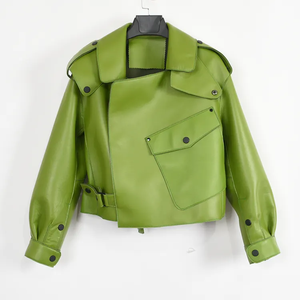 Chaquetas de Cuero para Mujer, Estilo Nuevo, Fabricadas en Fábrica, Cómodas, Resistentes al Viento, con Botones en la Parte Delantera, de Color Sólido, para Invierno, a Bajo Precio - Product Image 1