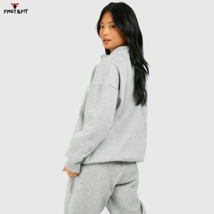 Sudadera de cuello alto con estampado de logotipo personalizado para mujer Sudadera corta con cremallera de cuello redondo de invierno Diseño popular - Product Image 3