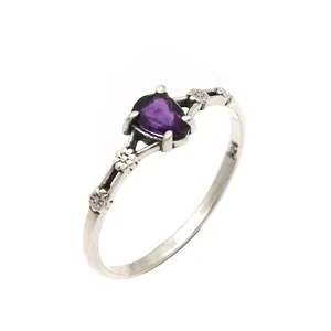 最新天然紫水晶宝石女性礼品首饰银925纯银18k镀金女性时尚可堆叠戒指SKR-227