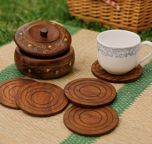 Posavasos redondo de madera de nogal de bambú de corcho de Acacia con logotipo personalizado - Product Image 2