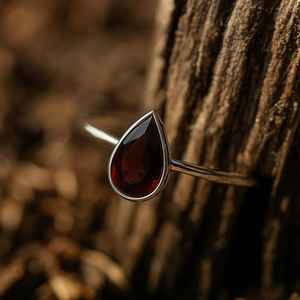 Handmade Pear <b>Garnet</b> <b>Ring</b> Minimalist Sterling <b>Silver</b> January Birthstone - Product Image 5